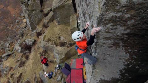Guy VG "video still of Ollie on The Zone just before he commited to a drop test of the skyhooks using himself, dedicated headpointer that he is"