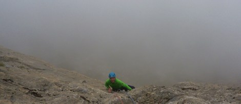 Climbing out of the clag © Liam Postlethwaite