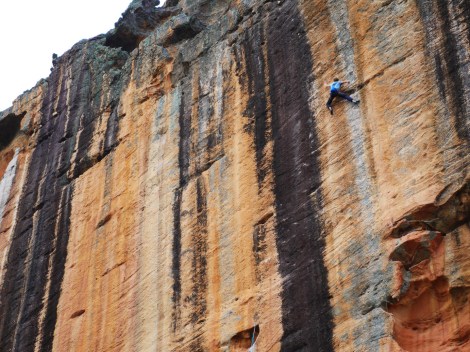 Redpoint crux on Snakes on a Train (32), Taipan, Australia © Gavin Bonello
