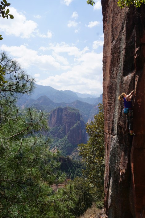 Gwen climbing The Gift
